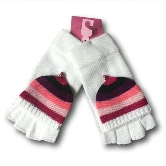 Kate spade multi stripe pop top mitten gloves white pink nwt - Picture 1 of 6